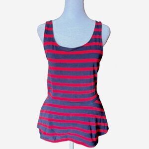 Express Women’s Red & Blue Striped Sleeveless Blouse Top Size M Medium Zip Back